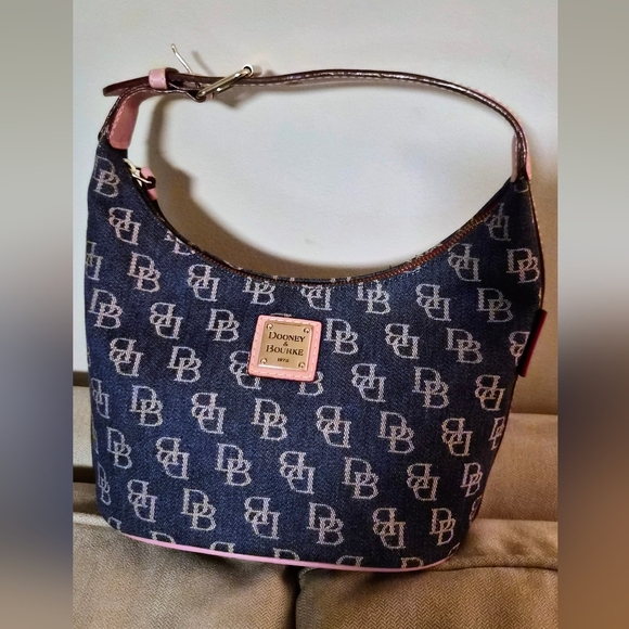 Dooney & Bourke Denim and Pink Bucket Purse - Picture 2 of 6